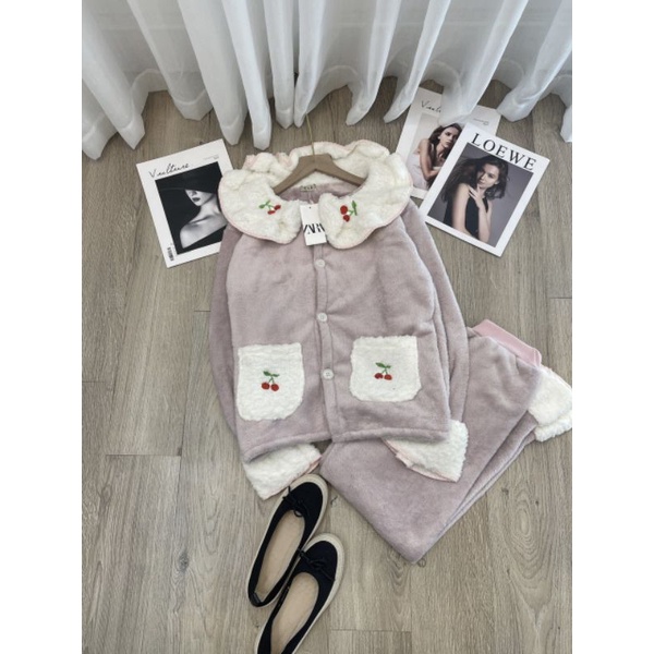 Bộ quần áo ngủ lông, đồ mặc ở nhà chery hồng tím | BigBuy360 - bigbuy360.vn