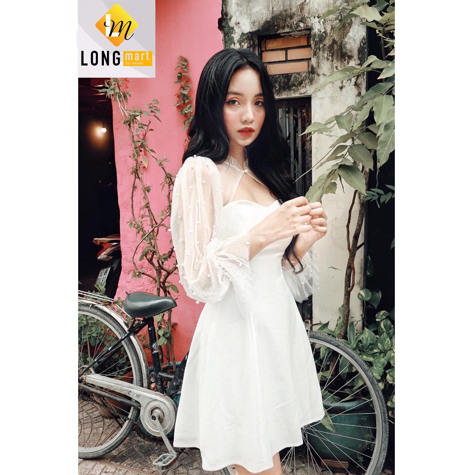 [Mẫu Mới] Đầm Tay Phồng Lưới Chấm Bi Cài Cổ Cao Cấp | BigBuy360 - bigbuy360.vn