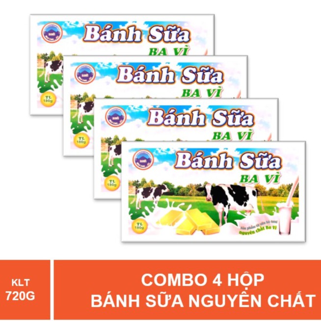 Combo 4 hộp Bánh Sữa Nguyên Chất Con Bò Vàng Ba Vì 180g