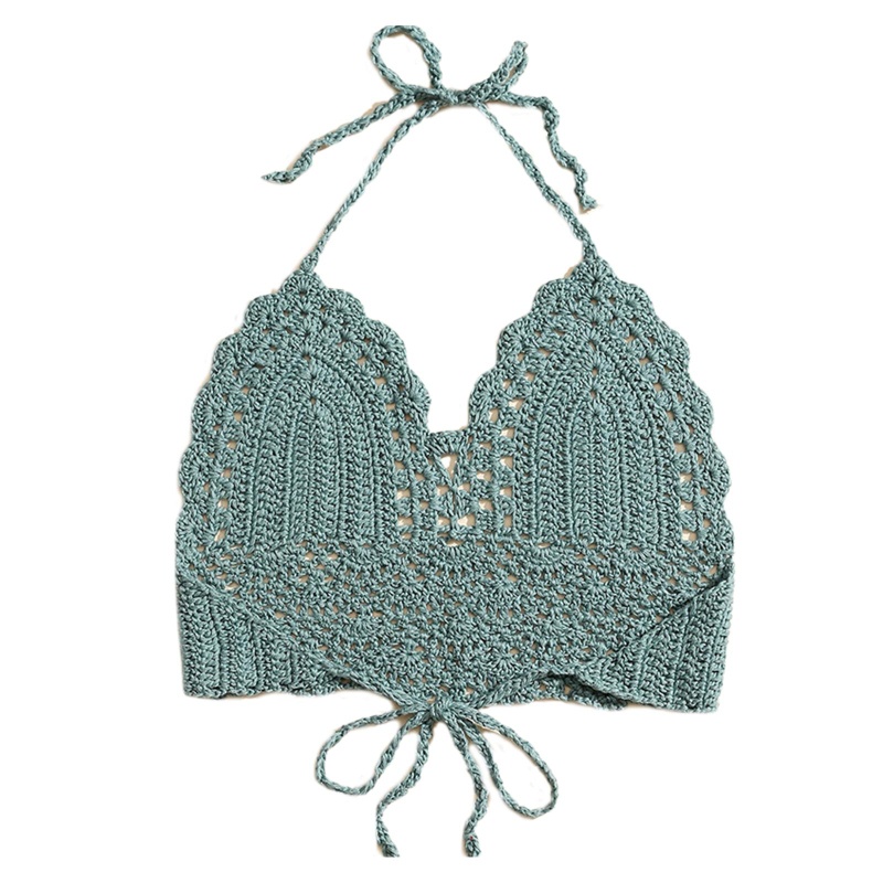 Áo Croptop Dệt Kim Cổ Chữ V Hở Lưng Phong Cách Boho Quyến Rũ Cho Nữ