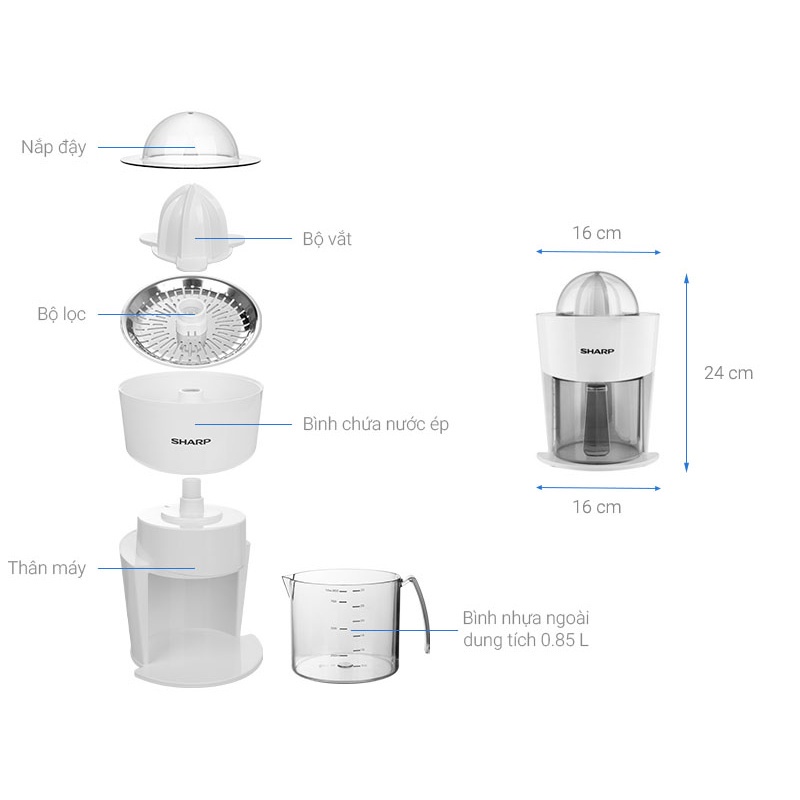 Máy Vắt Cam Sharp EJ-J408-WH Nhỏ Gọn Sang Trọng - Hàng chính hãng