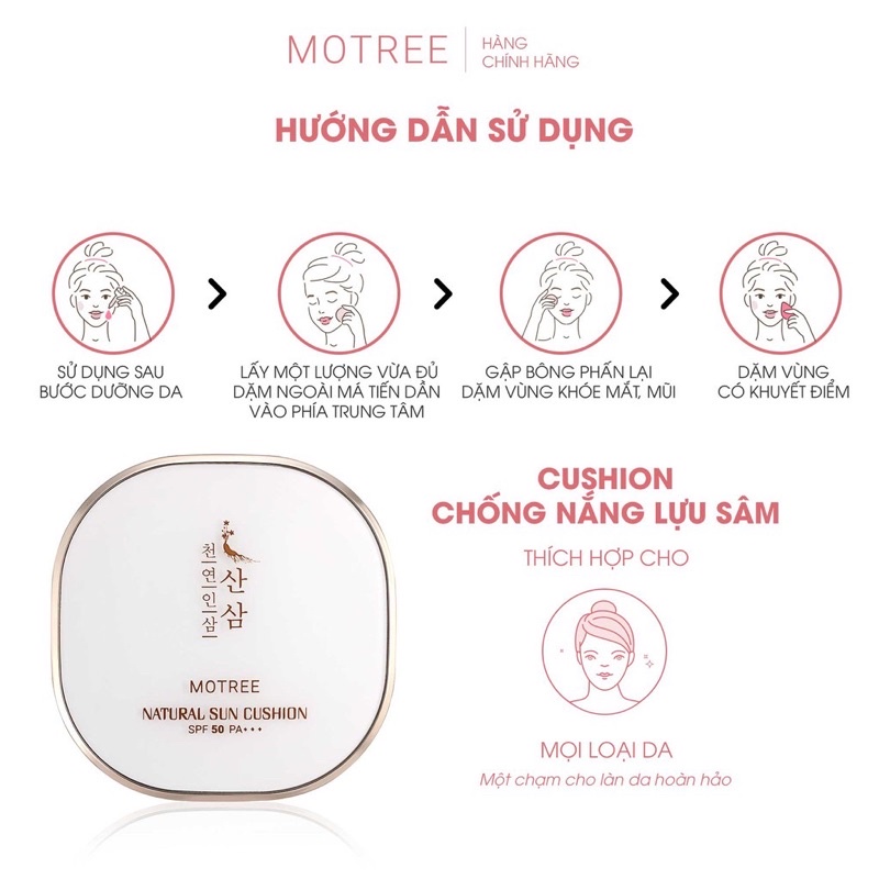 CUSHION trang điểm chống nắng LỰU SÂM MOTREE [ CHÍNH HÃNG ]- NATURAL SUN CUSHION SPF 50+_PA+++