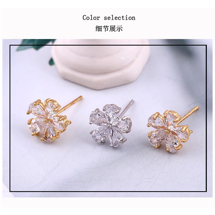 Bông Tai Mạ Vàng 18k Đính Đá Zircon 925 Đơn Giản