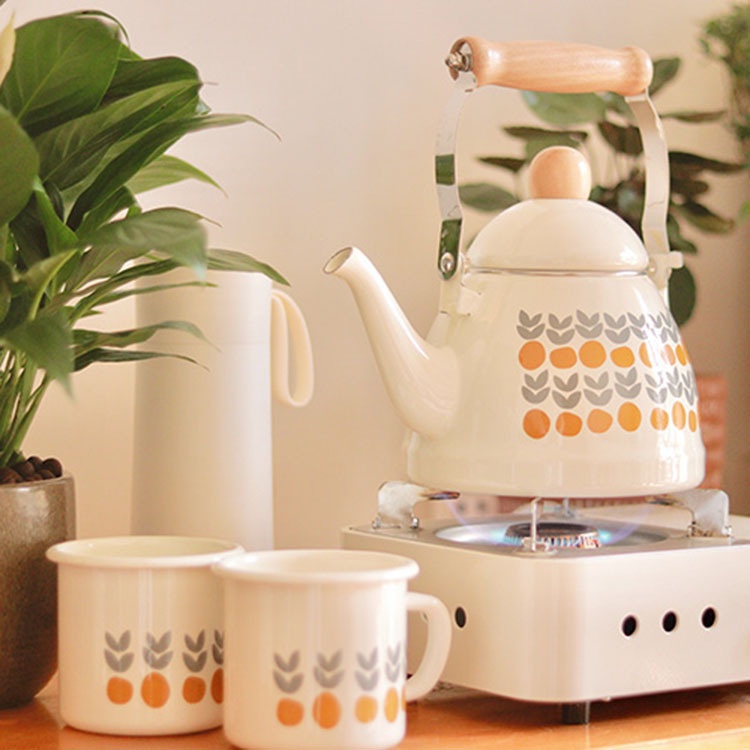 Bộ ấm, cốc, nồi tráng men phong cách Nhật retro