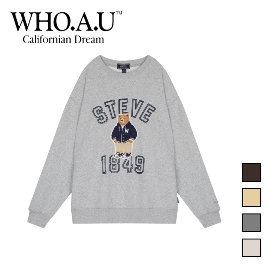 Áo sweater WHO.A.U WHMWC4911U with Steve 1849 tay áo dài dáng unisex 76% Cotton phối 24% Polyester