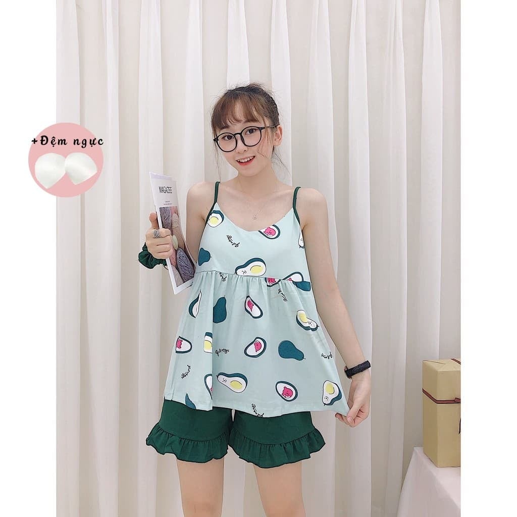 Đồ Bộ Nữ Mặc Nhà 2 Dây Xinh - Cotton Mềm Mát - Kèm Đệm Mút Ngực. | BigBuy360 - bigbuy360.vn