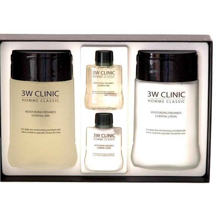 Bộ 2 sản phẩm dưỡng trắng da nam 3W CLINIC HOMME CLASSIC ESSENTIAL SKIN CARE SET - Hàn Quốc Chính Hãng