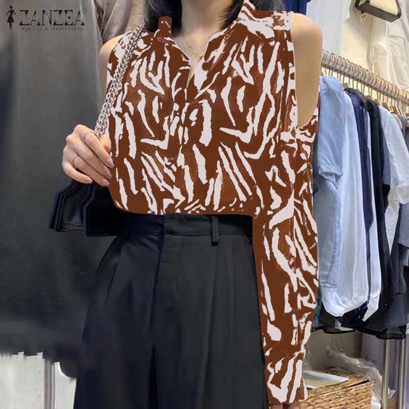 Áo ZANZEA tay dài họa tiết sọc ngựa vằn thời trang dành cho bạn nữ