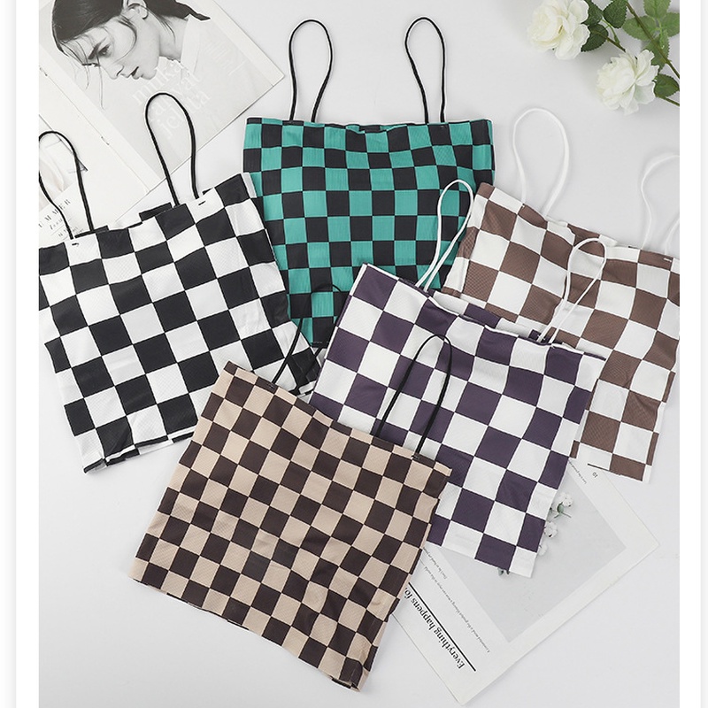 Áo Lót Croptop Kẻ Sọc Caro Có Đệm Lót Ngực Gợi Cảm Cho Nữ