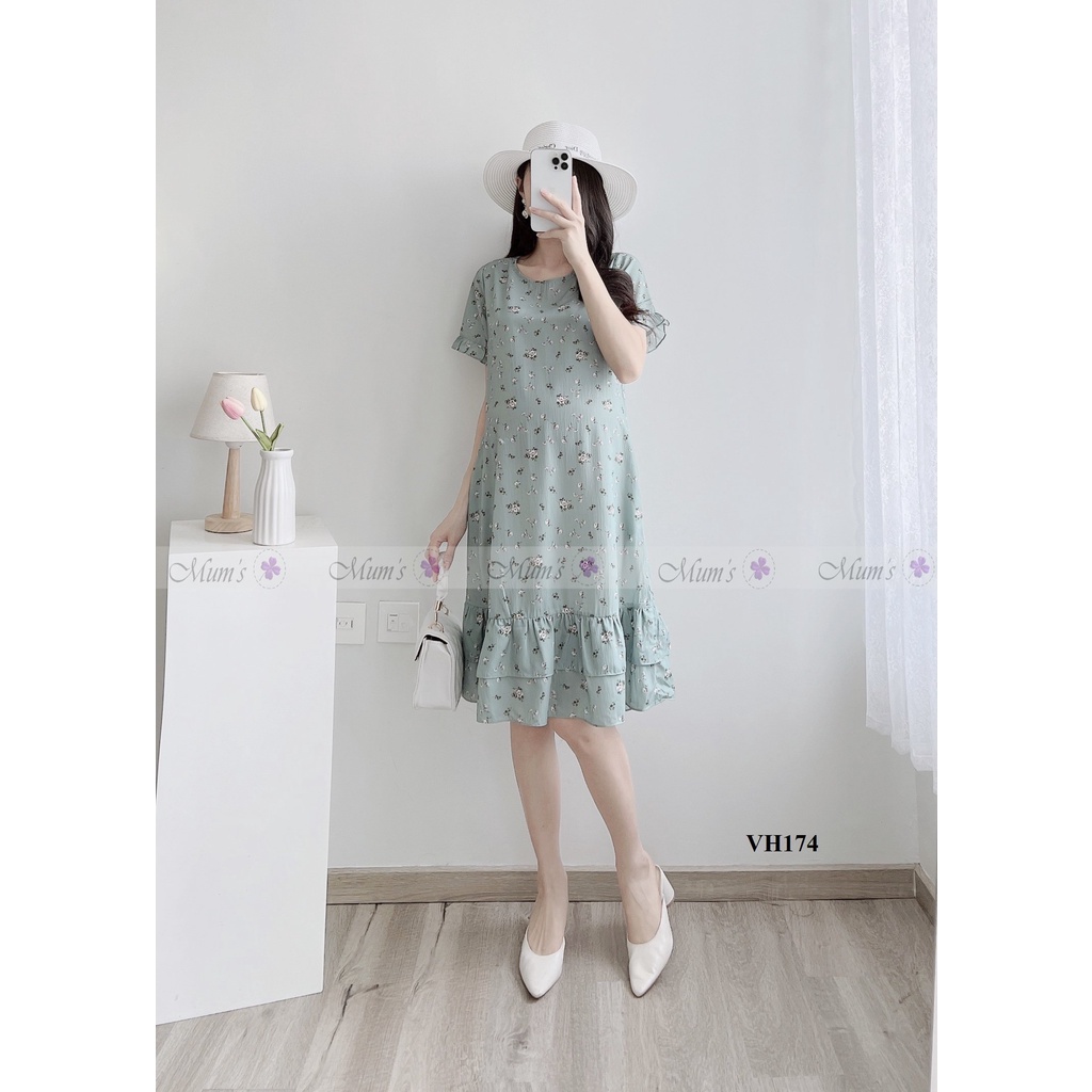 ĐẦM BẦU CÔNG SỞ MUM'S SHOP  FREESHIP  Váy bầu xinh mùa hè xanh hoa nhí đuôi cá hoa nhí hai tầng