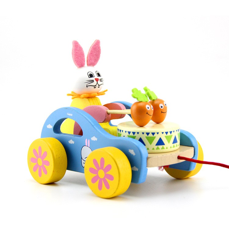 Xe kéo đồ chơi cho bé xe đánh trống bằng gỗ 3 mẫu gấu thỏ ếch