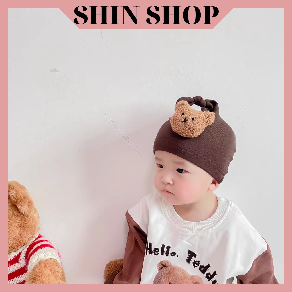 Mũ, nón chất liệu cotton điểm nhấn mặt gấu dễ thương cho bé sơ sinh từ 0 đến 12 tháng MD63 SHINSHOP