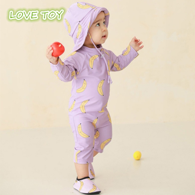 Set Đồ Bơi 2 Mảnh Cổ Tròn In Hình Trái Cây Khô Nhanh Kèm Mũ Che Nắng Dành Cho Bé