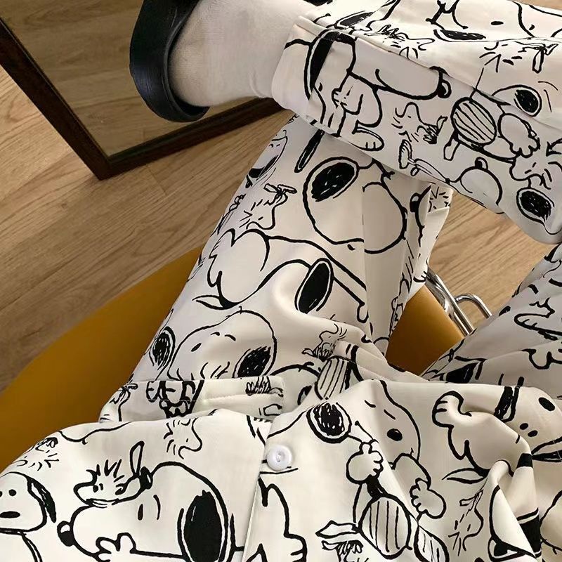 Bộ Đồ Ngủ Tay Dài In Hoạt Hình snoopy Kiểu Hàn Quốc Thời Trang Xuân Thu Cho Nữ 12.23