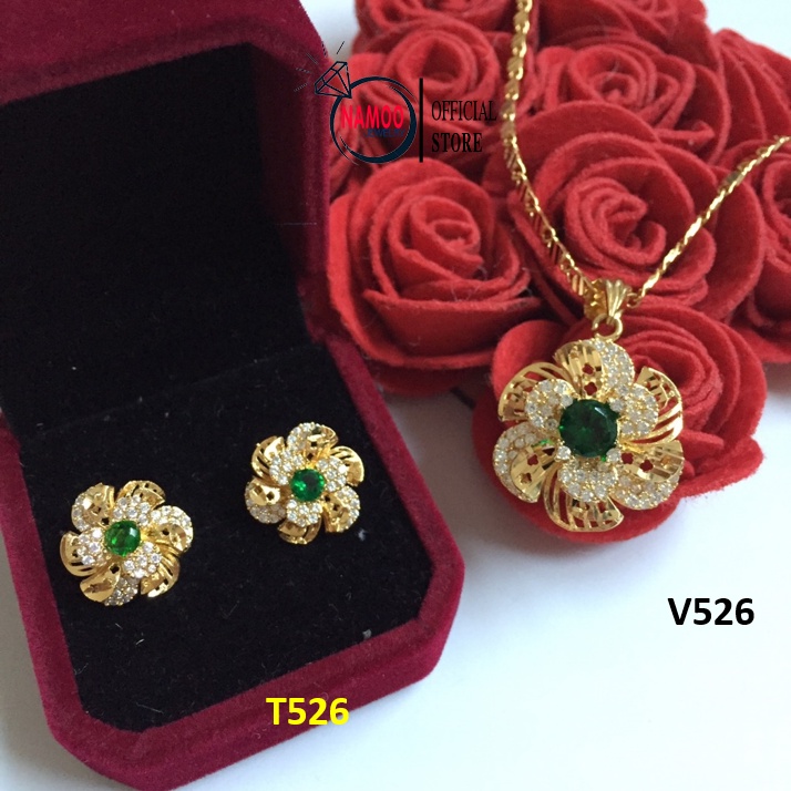 Set Dây CHuyền Và Bông Tai Hoa Mai Đá Xanh V579 T579 Bộ Trang sức nữ Namoo Jewelry