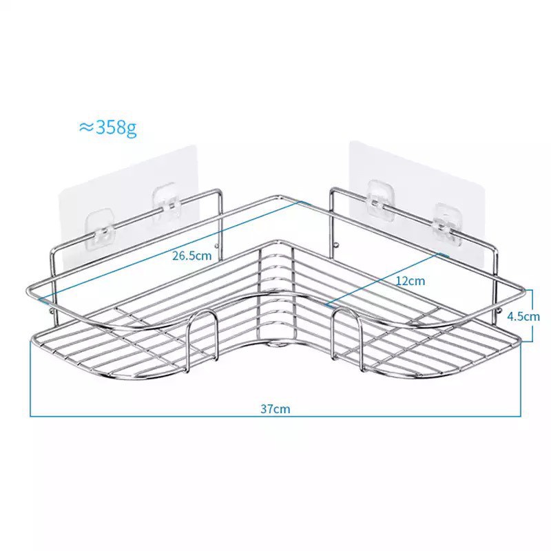 Kệ Dán Góc Tường Inox Lắp Đặt dán Không Cần Khoan Đục Giá Góc Treo Nhà Tắm Không Han Gỉ