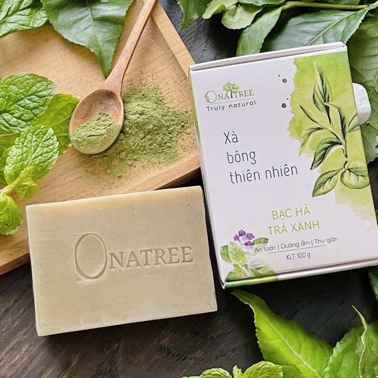 Xà Bông Thiên Nhiên ONATREE Trà Xanh Bạc Hà Dưỡng Ẩm Và Thư Giãn 100g