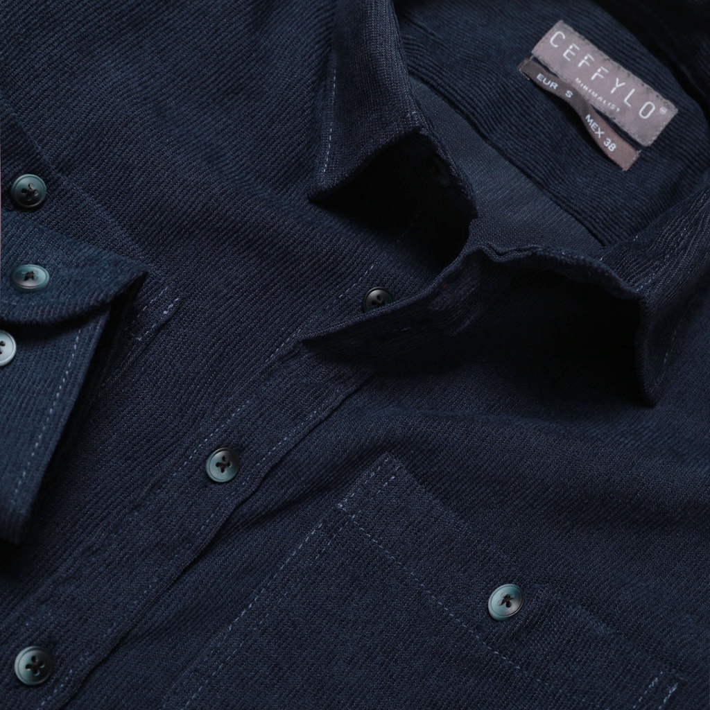 Áo Sơ Mi Nam Ceffylo Chất Liệu Nhung Tăm Màu Xanh Xanh Navy Form Slimfit Giữ Form Tốt Thoáng Mát Co Giãn Thời Trang Nam