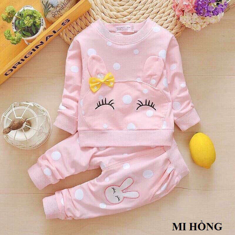 Sét bộ quần áo thu đông bé gái vải da cá size 8-18kg