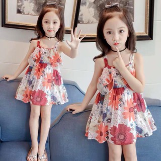 Đầm hoa 2 dây bé gái