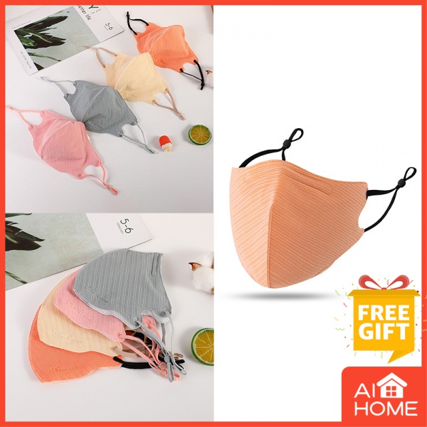 Ultra-Thin Ice Silk breathable Barbie striped adult women's cloth mask sun-proof dust-proof anti-haze ultraviolet disposable washable adjustable cotton mask