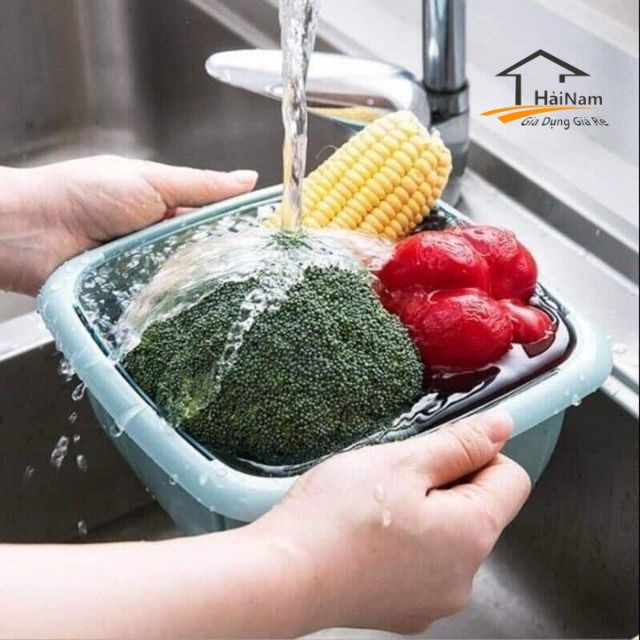{FREE SHIP}Bộ Rổ Hoa Quả Vuông BASKEE 3 in 1 Kèm Chậu Có Nắp Đậy Chất Liệu Nhựa Cao Cấp