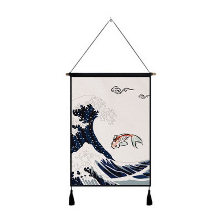 Tranh vải Mèo Thần Tài treo tường trang trí phong cách Nhật Bản 65 x 45 cm Winz.vn