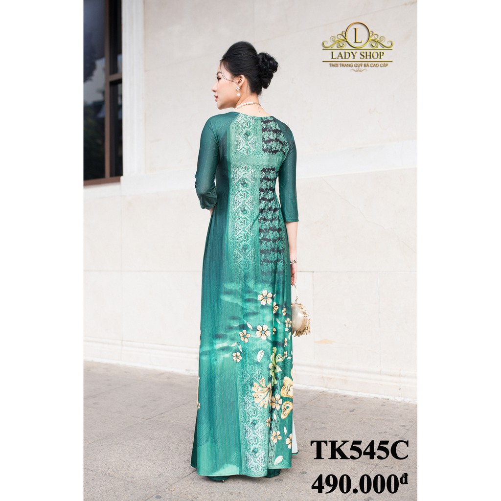 Áo dài quý bà thời trang trung niên cao cấp - LADYSHOP - Áo dài thun tím hoa chân to TK545