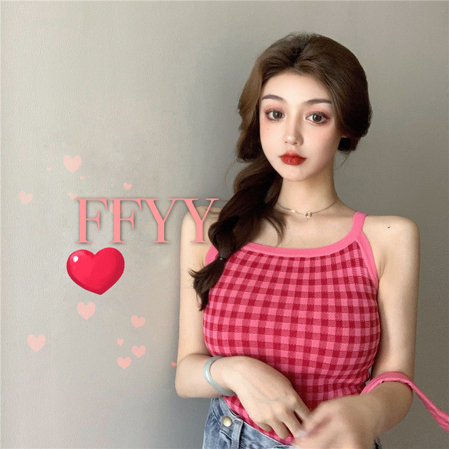 Áo hai dây dệt kim dáng ôm kiểu sọc caro thời trang năng động dành cho nữ