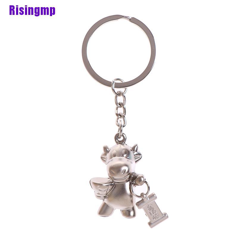 [Risingmp] Zodiac Ox Keychain Pendant Vintage Lucky Bull Keychain Charm Chinese Decor