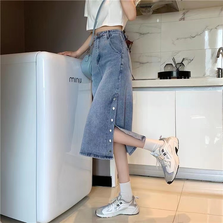 Chân Váy Jeans Dài Xẻ Tà Thời Trang Nữ Tính
