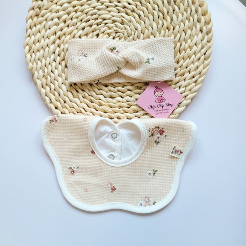 Set Yếm cổ Hoa, Yếm 360 độ mix turban chất Waffle Hàn
