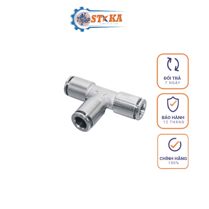 Đầu Nối Ống Nước Inox Chữ T 3 Đầu - Khớp (Cút) Nối Nhanh Ống PE 6, 8, 10, 12mm Đài Loan