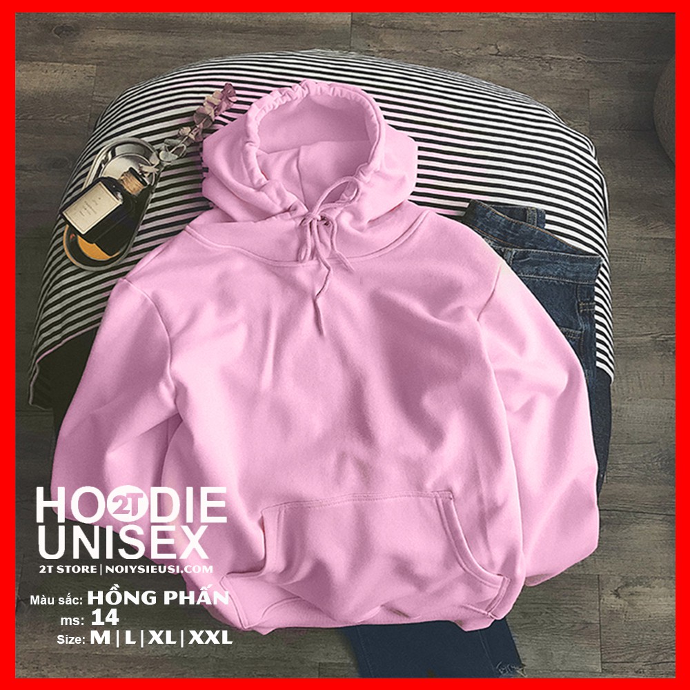 Áo hoodie unisex 2T Store H14 màu hồng phấn - Áo khoác nỉ bông chui đầu nón 2 lớp dày dặn đẹp chất lượng | BigBuy360 - bigbuy360.vn