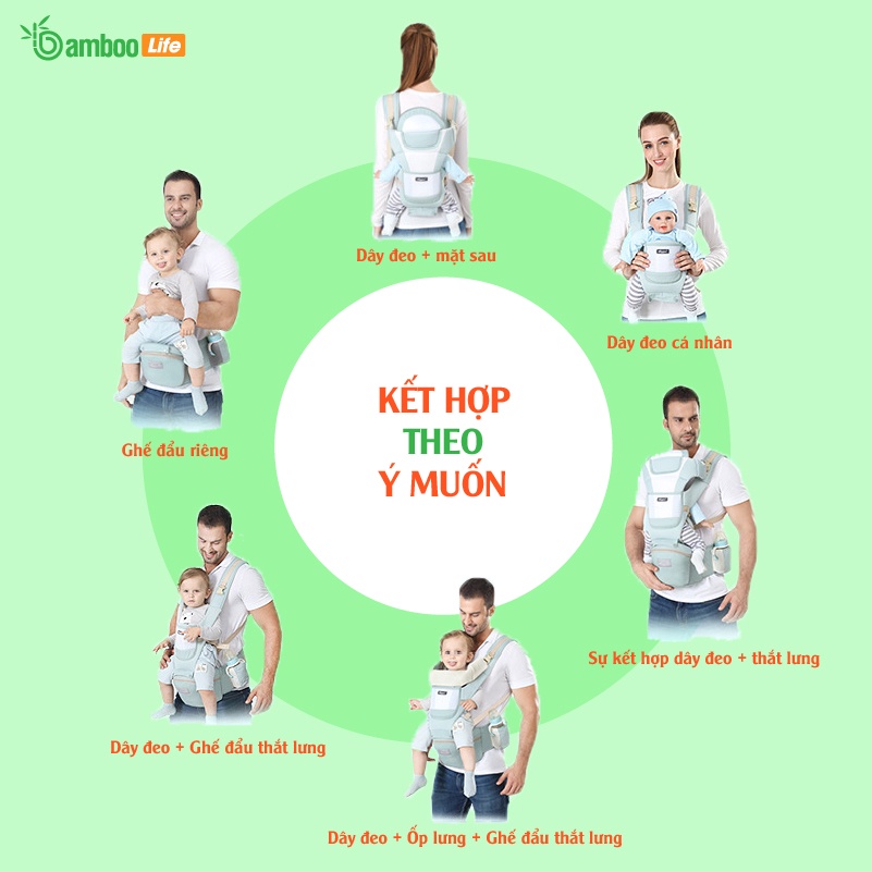 Địu em bé Bamboo Life BL031 nhiều tư thế cho bé trợ lực, đa chức năng có ghế chống gù siêu nhẹ cho trẻ em