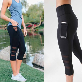 Quần legging lửng phối lưới quyến rũ tập thể thao cho nữ