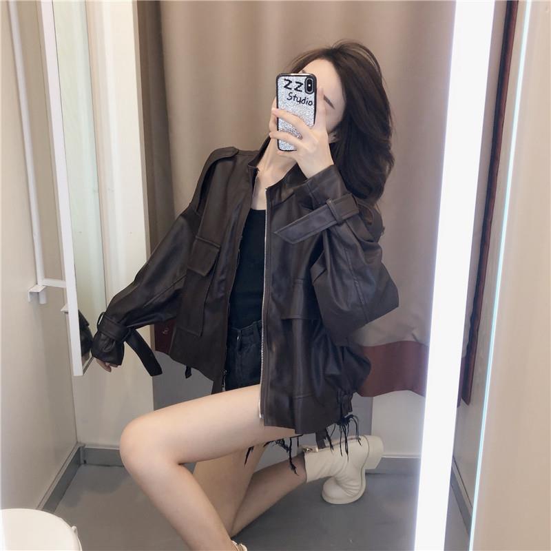 Áo khoác da dáng rộng phong cách Hàn Quốc sành điệu