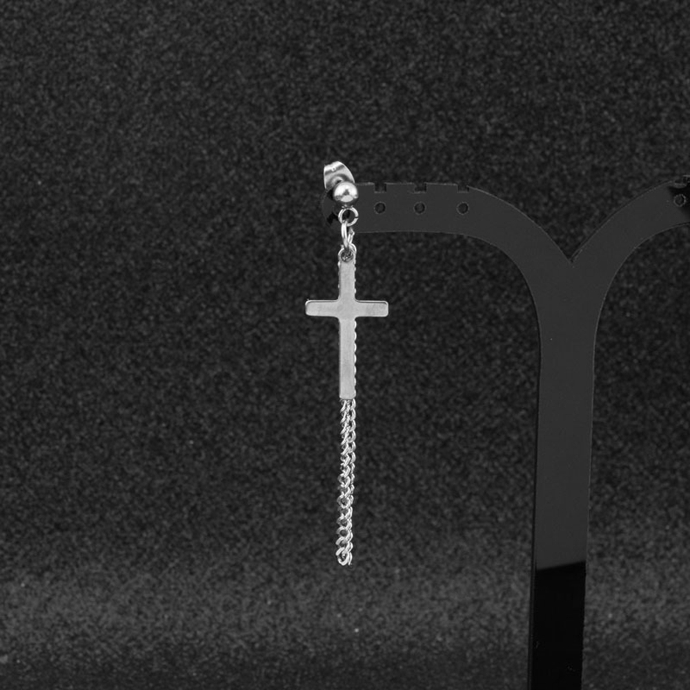 Khuyên Tai / Khuyên Kẹp Vành Tai Kim Loại Dáng Dài Phối Hình Thánh Giá Cá Tính