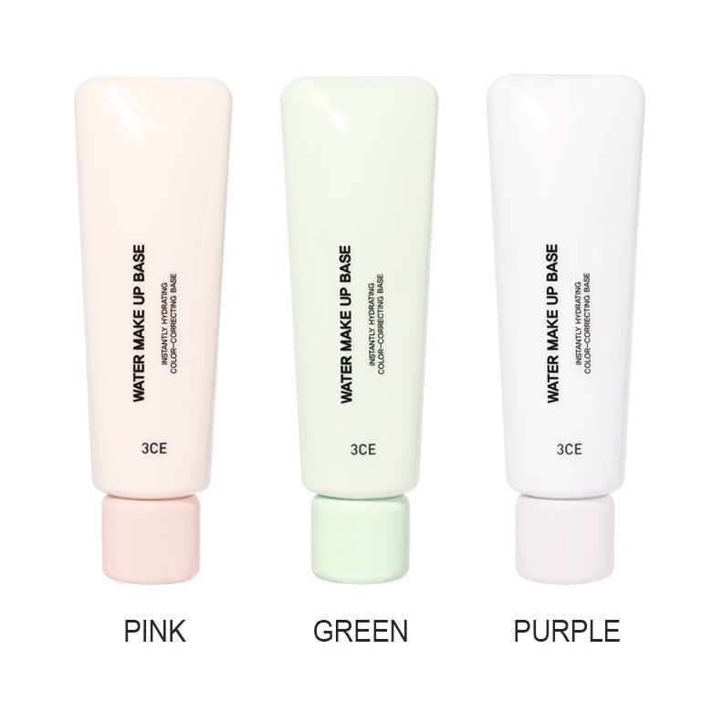 Kem Lót 3CE Water Makeup Base theo tone da màu hồng -tím -xanh