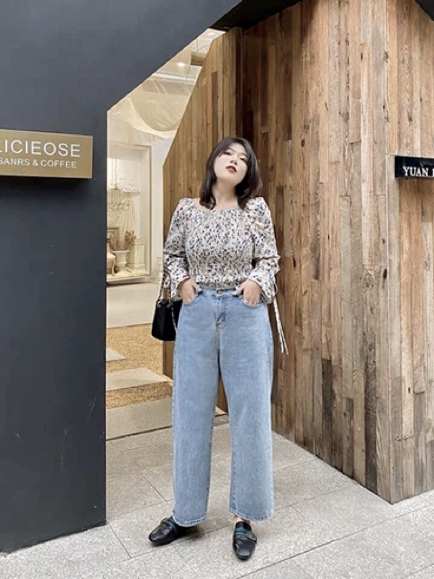 [Big Size] Quần Ống Rộng Form To Chuẩn TRƠN BASIC - Quần Jeans Size Đại/Lưng Cao - KHÔNG CO GIÃN