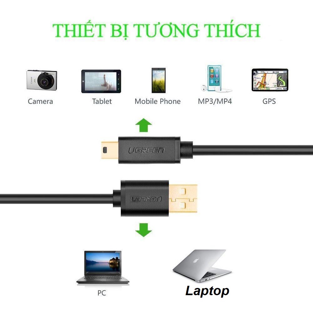 Cáp Mini USB to USB 2.0 mạ vàng dài 0,5m chính hãng Ugreen 10354