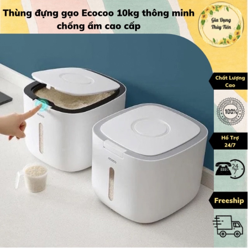 Thùng đựng gạo Ecocoo 10kg thông minh chống ẩm cao cấp tặng kèm cốc đong gạo