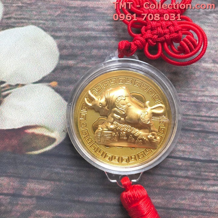 Dây treo đồng xu con Trâu CUTE vàng may mắn (giao mẫu ngẫu nhiên), trang trí trong nhà, treo trên xe ôtô - SP005085