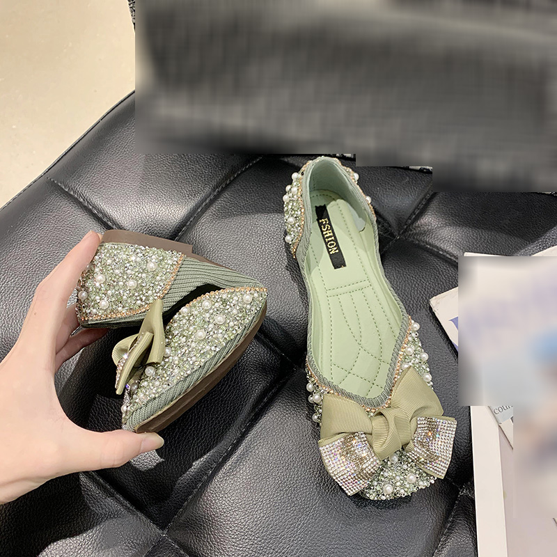 Giày đế phẳng mũi vuông đính nơ thời trang cho nữ