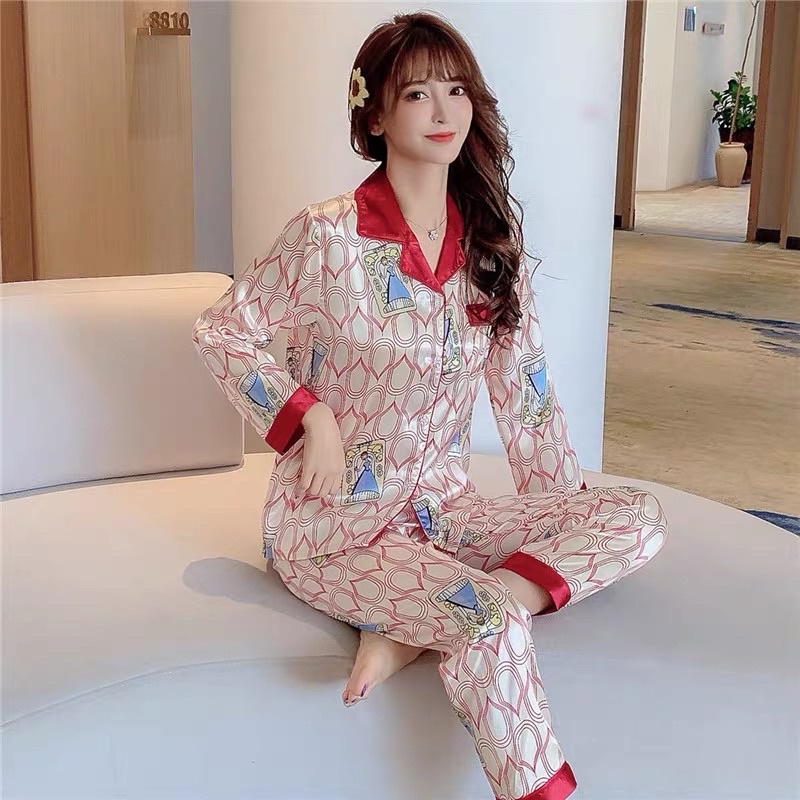 Đồ bộ lụa Pizama mặc nhà, Đồ Bộ ngủ họa tiết tay dài