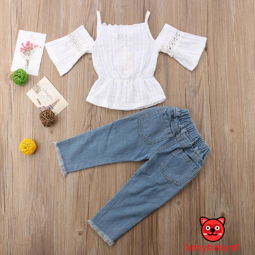 Set Áo Ren Hoa + Quần Jeans Cho Bé Gái