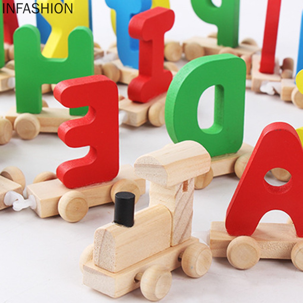 Bộ Đồ Chơi Xe Lửa In Chữ Cái Bằng Gỗ Cho Bé