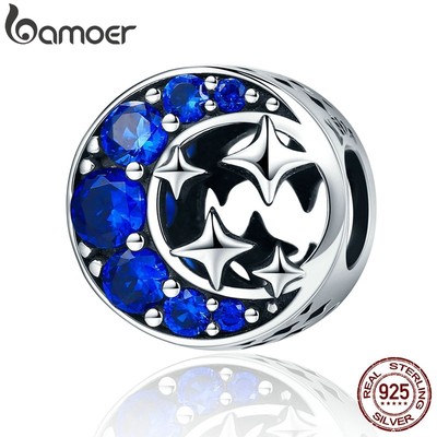 Hạt phụ kiện Bamoer bạc 925 hình trăng sao làm vòng tay thời trang thủ côn cho nữ