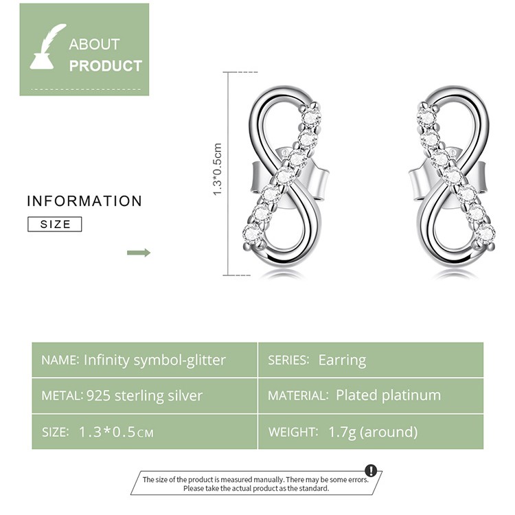 Đôi khuyên tai xỏ Bamoer bạc thật 925 hình biểu tượng vô cực 3 kiểu dáng thời trang thích hợp làm quà tặng cho nữ