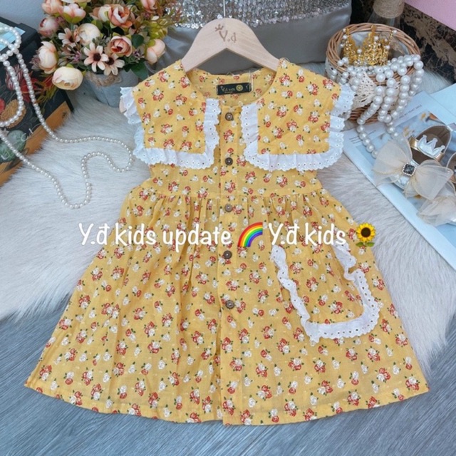 Váy bé gái, váy hoa ren tiểu thư , chất đũi, cho bé từ 12-25kg - Richkid123